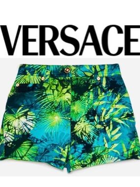 Versace Jungle Print Denim Shorts